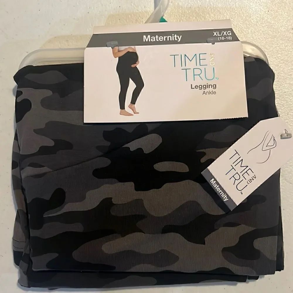 Time and Tru Black Camouflage Ankle Legging Maternity XL - Picture 1 of 2
